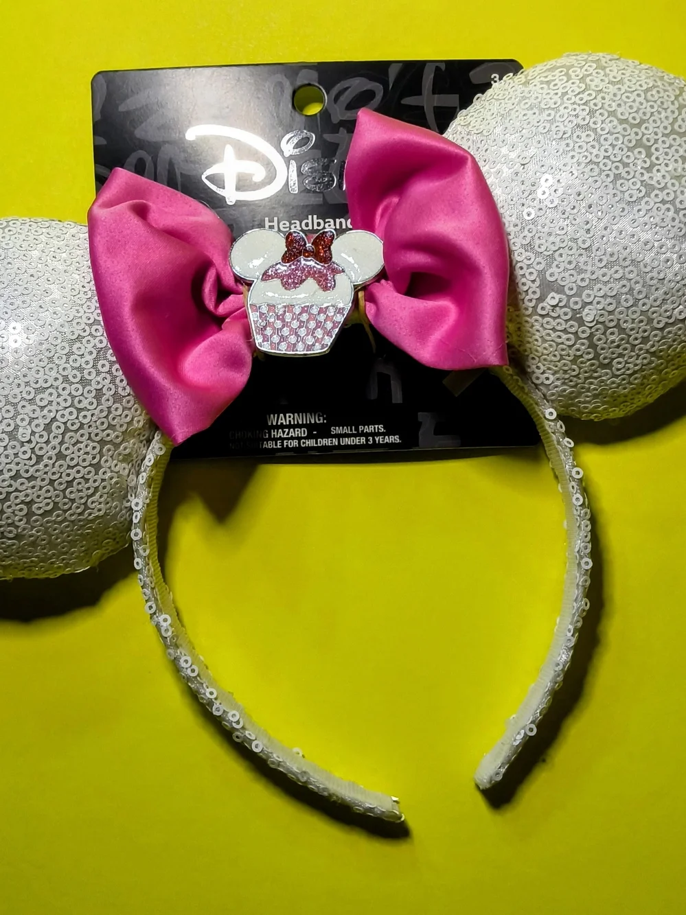 Sequin Minnie Ear Headband with Hot Pink Bow..